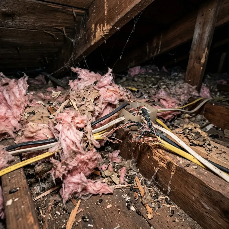 Contaminated ceiling insulation being assessed in a Bannockburn roof space