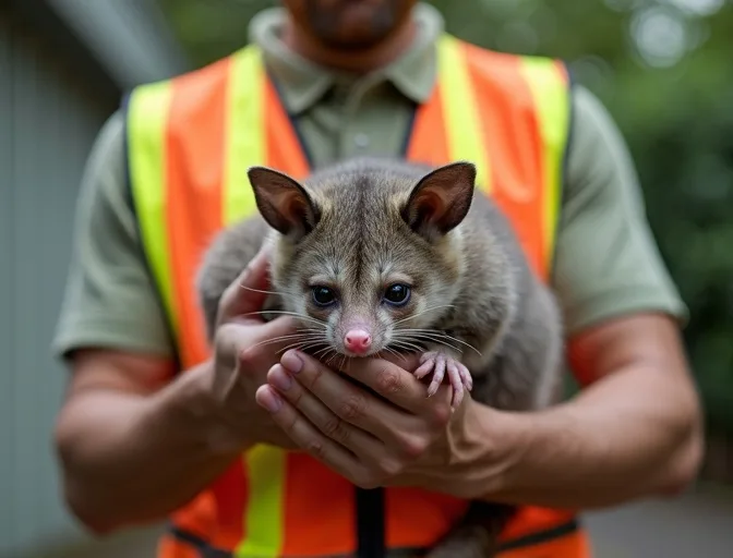Animal handler safely recovering a deceased possum in Bannockburn