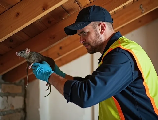 Technician inspecting a roof cavity for a dead rat in Bannockburn